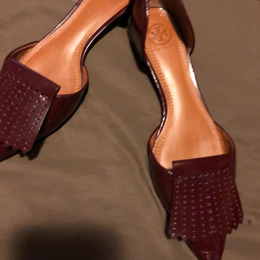 Tory Burch Hyde Leather Flat - Merlot color